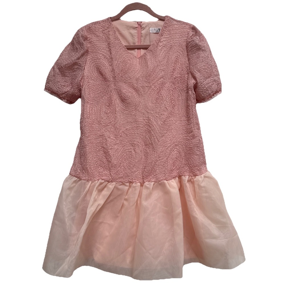 LIMI Give You The Best Pink Peach Lined Dress‎ Korea Textured Poly Skirt Party
